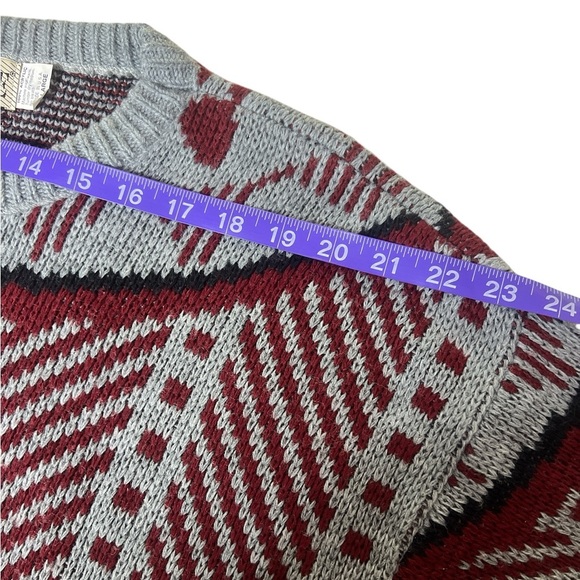 Vintage 80s Jordache Sweater Knit Gray Retro Geometric Après Ski Grandpa Core - Picture 9 of 10